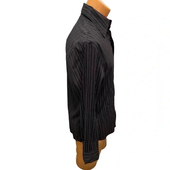 Pop Icon Clothing Men's Sz Med Black w/Red Stripe Long Sleeve Button Down Disco - Picture 4 of 10